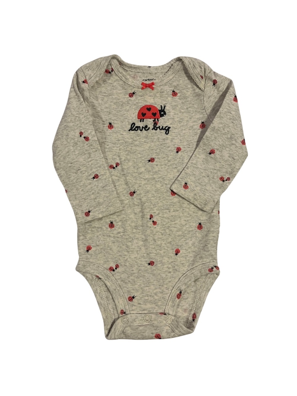 Carter's Gray Long-Sleeve Bodysuit with Red Ladybug Print